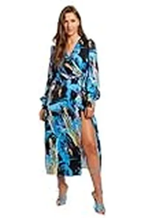 Liquorish Midi-wikkeljurk met abstracte print voor dames, met lange mouwen, cocktailjurk, Meerkleurig, 36