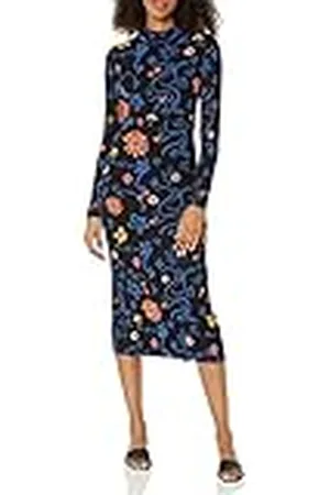 Desigual Lila Bodycon Bloemen Midi Jurk met Lange Mouwen 23SWVK65, , XS