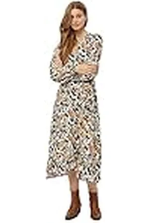 Peppercorn Odette midi-wikkeljurk met lange mouwen voor dames, 2958p Jet Zwart Print, 44