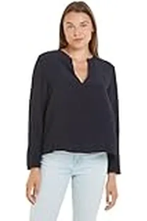 Tommy Hilfiger Dames Viscose Crêpe V-hals Blouse Blouses, Blauw, 46, , 72 NL