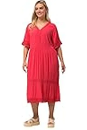 Ulla Popken Dames grote maten, tuniekjurk, kant, A-lijn, V-hals, halve mouwen, , 50/52 NL