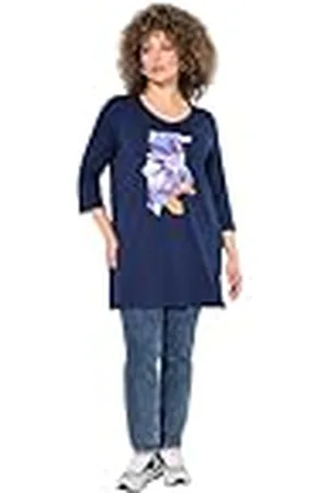 Ulla Popken Grote maten grote maten plus size longshirt, bloemen, A-lijn, V-hals, 3/4-mouw, , 54-56