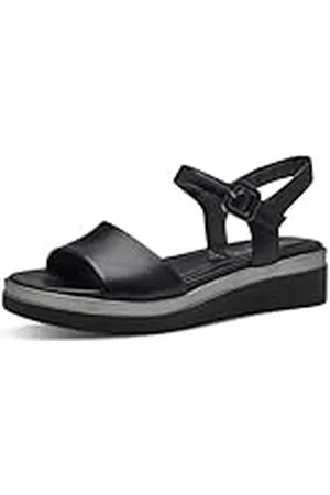 Tamaris Dames Comfort 8-88708-42 007 Uni Wedge Plateau Comfortabele meerbrede alledaagse schoen feestelijk elegant platte sandalen, 39 EU breed, zwart uni, 39 EU Breed