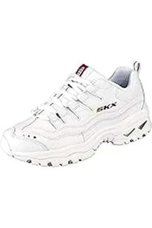 Skechers Energy Timeless Vision, Low-Top Sneakers voor dames, 37 EU, Wit Leer Rood Navy Trim, 35 EU