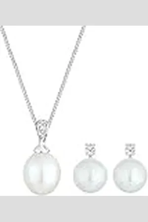 DIAMORE Elli Diamonds sieradenset dames oorstekers zoetwaterparel met diamant (0,10 ct.) in 925 sterling zilver, 45 cm, Facetgeslepen, Diamant