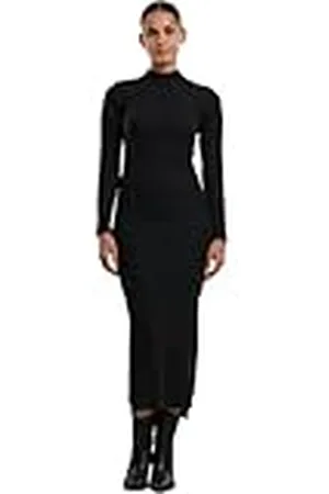 Urban classics Damesjurk Rib Longlseeve Mockneck Dress, lange mouwen maxi-jurk met rolkraag, slim fit, , M