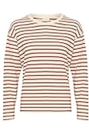 Kaffe Dames T-shirt met lange mouwen Boxy Fit Crew Neck Striped Tee Cotton Jersey, , M