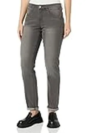 Cream Dames Jeans Slim Fit Straight Legs Cropped Lenght Midrise Waist Dames, , 24W