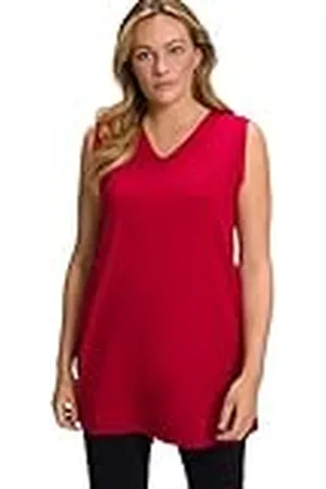 Ulla Popken Dames top, V-hals, relaxed, mouwloos, katoenen T-shirt, , 54/56 NL