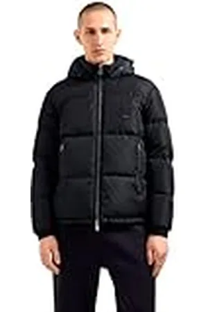 Armani Exchange Heren icoon project, logo reliëf patch, glanzend nylon donsvest, diep marineblauw, L, , L