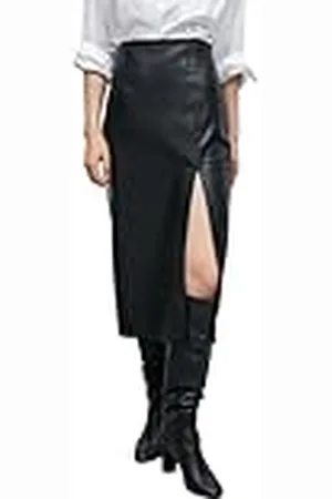 Koton Dames Slitted Faux Leather Midi Rok, , 42