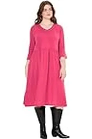 Ulla Popken Dames grote maten grote maten plus size jerseyjurk met rolranden, A-lijn, V-hals, 3/4-mouw, , 46/48 NL