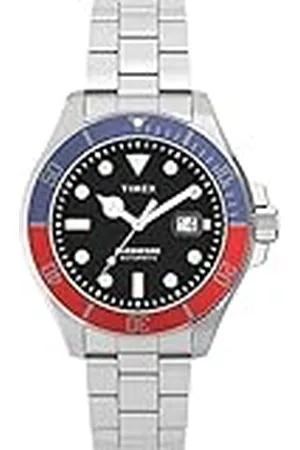 Timex Trend Mechanical 43 mm herenhorloge - roestvrij stalen armband, blauwe wijzerplaat, zilverkleurige kast TW2V72100