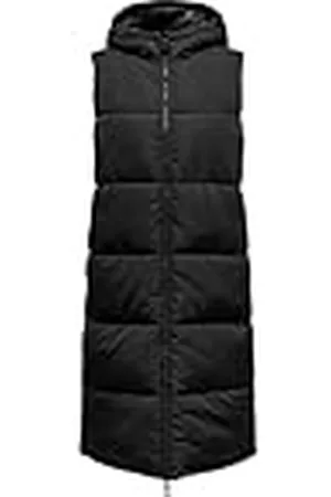 ONLY Dames Lange Gewatteerde Bodywarmer Zonder Mouwen en Capuchon ONLALINA, Colour:Black, Size:M