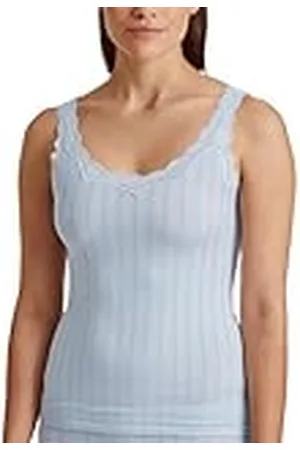 Calida Etude Toujours Tanktop voor dames, met Swiss+Cotton keurmerk, elegante krijtstreep look en delicate kant op de hals, , 32-34