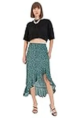 Trendyol Asymmetrische midi-rok voor dames, met mint geribbelde rok, , 36