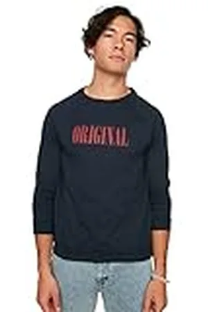 Trendyol Heren Blue Male Regular Fit Lange Mouwen Bicycle Collar Bedrukt Sweatshirt, M