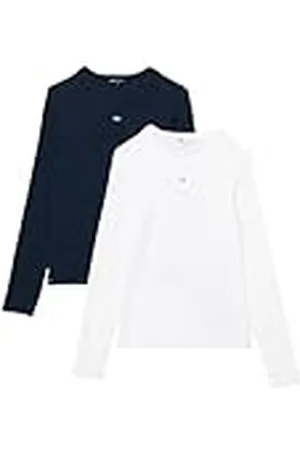 Tommy Hilfiger TJW 2PACK Slim Essential Rib LS DW0DW17716 L/S T-Shirt, Multi (White/Dark Night Navy), L, , L