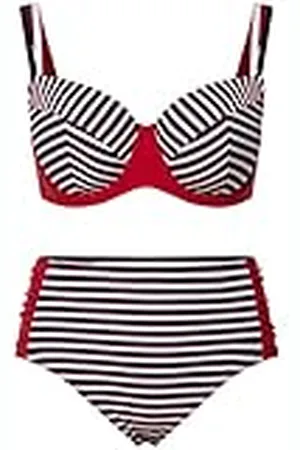 Ulla Popken Dames strepen structuur zachte cups bikini set, , 54