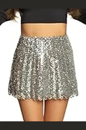 Boland Minirok met pailletten, één maat voor volwassenen, elastische tailleband, disco, kostuum, carnaval, themafeest