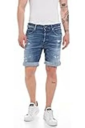 Replay Heren Jeans Shorts Rbj.901 Short Straight Fit Aged met Power Stretch, Blauw , 28W, , 28W