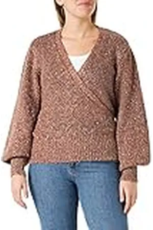 Cream KiaraCR gebreide wikkelblouse voor dames, , XL