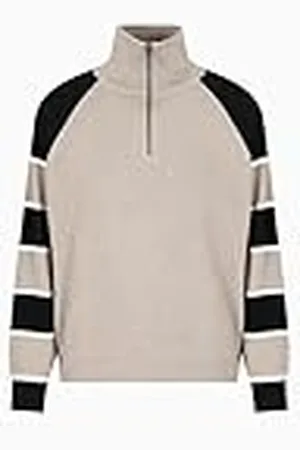 Armani Exchange Heren Utiltiy Edge, color contrast mouwen, Sweater, Multicolor, L, Roasted Cashew/Deep Navy, L