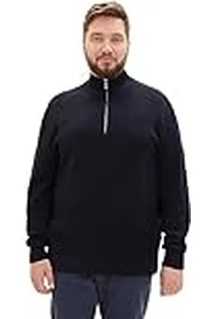 TOM TAILOR Heren gestructureerde gebreide trui met troyer-kraag, , 5XL