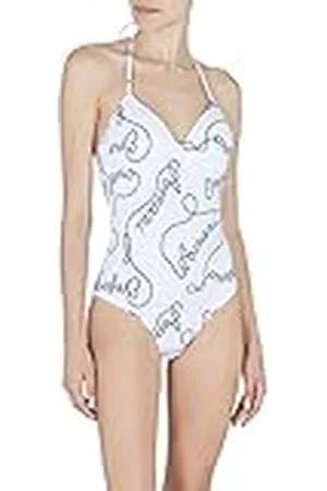 Emporio Armani Emporio Armani Logomania Gewatteerde eendelige badpak, wit/marineblauw, maat XS, , XS