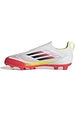 adidas Uniseks-Kind F50 LEAGUE Laceless Football boots FG/MG Kids, Cloud White/Core Black/Solar Yellow, 30 EU