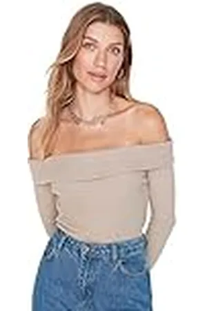 Trendyol Vrouwen Getailleerde Standaard Carmen Kraag Gebreide Blouse, , XL