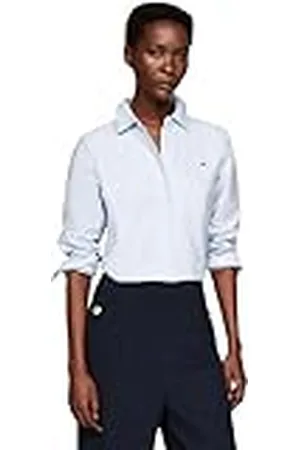Tommy Hilfiger Dames Oxford Katoen Regular Shirt WW0WW44230 L/S Shirt, Breezy Blue, 44, , 70