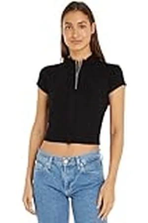 Calvin Klein Jeans Dames T-shirt met korte mouwen en halve rits, ., XS