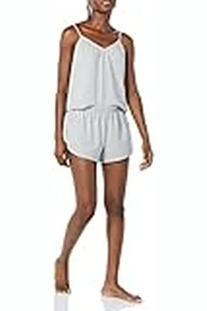 Amazon Dames gebreide jersey cami-korte pyjamaset, grijs gemêleerd, S