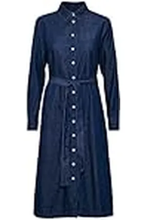 Part Two Damesshirt met lange mouwen, onderjurk, knielang, met riem, denim, , 34