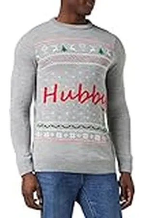 FM London Kersttrui voor heren, comfortabele kersttrui in een aantal designs, geschikt voor kerstfeesten en op het werk tijdens de kersttijd, grijs (Hubby), S
