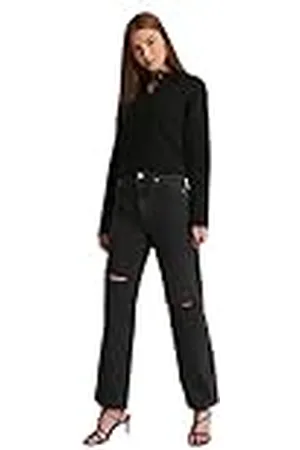 NA-KD Dames Destroyed Straight Denim Jeans, , 40