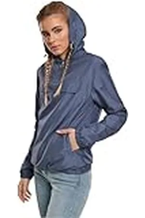 Urban classics Dames windbreaker met capuchon voor vrouwen, basic pull over jack verkrijgbaar in meer dan 10 kleurvarianten, maten XS - 5XL, , L