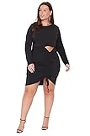 Trendyol Vrouwen Vrouw Getailleerde Bodycon Staande Kraag Gebreide Jurk, , XL