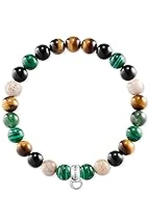 Thomas Sabo Uniseks bedelarmband 925 sterling zilver bruin groen wit X0217-947-7, 15,5, Jasper tijgerogen Heliotroop
