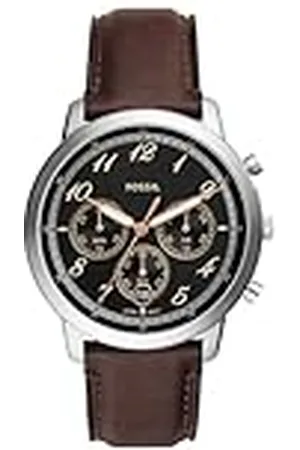 Fossil Neutra horloge voor heren, chronograaf uurwerk met roestvrij stalen of leren band, Tan and Brown