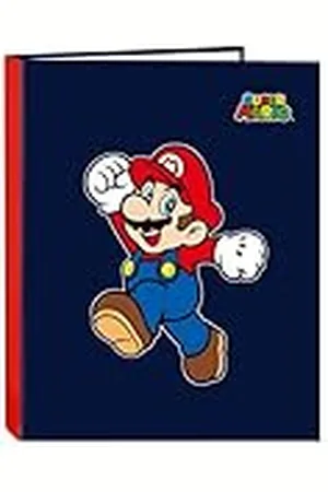 Safta Super Mario World map met 4 ringen, ideaal voor kinderen van verschillende leeftijden, comfortabel en veelzijdig, kwaliteit en duurzaamheid, 26,5 x 33 cm, marineblauw, , Standaard, casual