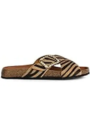 Geox Dames D New BRIONIA B B Flat Sandal, LT Sand/Black, 39 EU, , 39 EU
