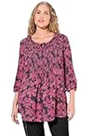 Ulla Popken Grote maten grote maten plus size smokblouse, bloemenprint, ronde hals, 3/4-mouw, , 46/48 NL