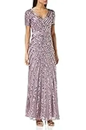 Maya Deluxe Maxi dames verfraaid pailletten jurk lange korte mouw V-hals hoge Empire taille een cut glanzend prom bruiloft bruidsmeisje, , 44