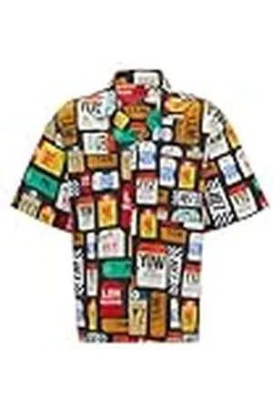 HUGO BOSS Heren Egeeno Oversized-fit Shirt in katoenen popeline met seizoensgebonden print, , XS