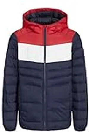 JACK & JONES JACK&JONES JUNIOR JESPRINT Puffer Hood MNI NOOS bufferjack, Navy Blazer/Detail: White/True Red Blocking, 122, , 122 cm