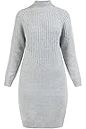 USHA Gebreide damesjurk met lange mouwen midi 15625011-US05, grijs, XL/XXL, , XL/XXL
