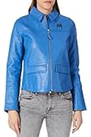 Blauer Leren gevoerde schouderjas voor dames, , XL