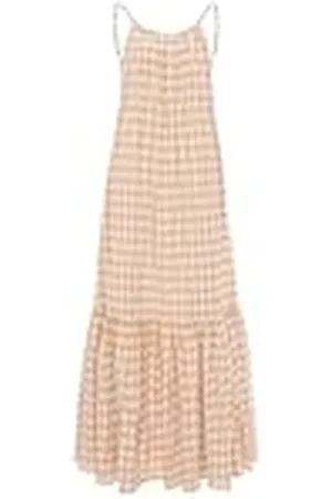 Swing Lange jurk met dunne bandjes en open rug van wit- geruit paradijs, eenheidsmaat, , One size